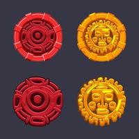 Set of vector signs symbol Aztecs Maya culture. Isolated icons sun and human face Mayan civilization.