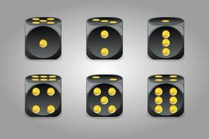 Vector set of isolated gaming black dice. A collection of dice to play from different sides.