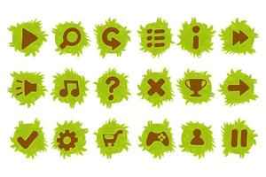 Set of vector grass buttons for game menu. Isolated green icons for interface