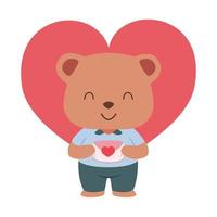 lindo oso con corazón rosa para el día de velentines vector