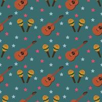 Seamless Pattern of Music Instruments Maracas and Guitar vector