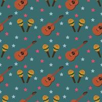 Seamless Pattern of Music Instruments Maracas and Guitar vector