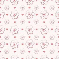 Seamless Pattern of Pink Hearts and Flowers vector