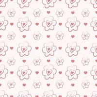 Seamless Pattern of Pink Hearts and Flowers vector