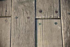 Close-up of brown weathered boardwalk planks background. photo