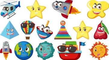 Set of different toy objects with faces vector