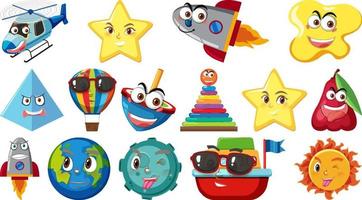 Set of different toy objects with faces vector