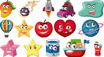 Set of different toy objects with faces vector