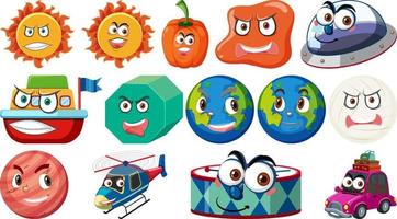 Set of different toy objects with faces vector