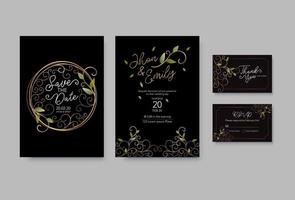 tarjeta de invitación de boda floral, guardar la fecha, gracias, plantilla rsvp. vector