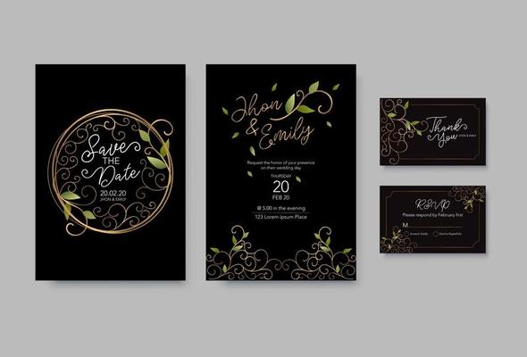 Floral wedding Invitation card, save the date, thank you, rsvp template.