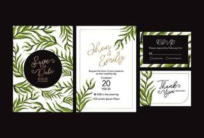 tarjeta de invitación de boda floral, guardar la fecha, gracias, plantilla rsvp. vector