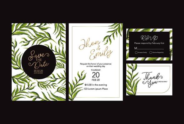 Floral wedding Invitation card, save the date, thank you, rsvp template.