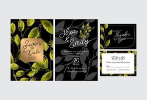 Floral wedding Invitation card, save the date, thank you, rsvp template. vector