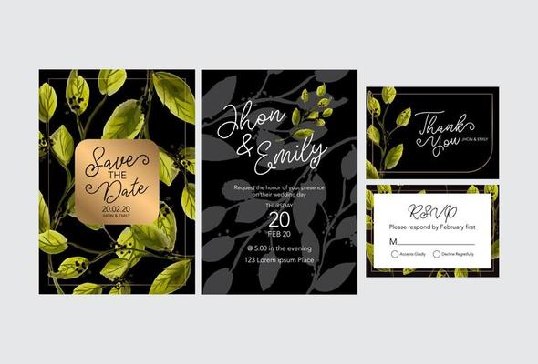 Floral wedding Invitation card, save the date, thank you, rsvp template.