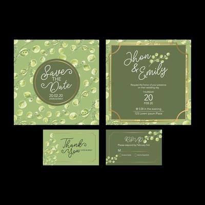 Floral wedding Invitation card, save the date, thank you, rsvp template.