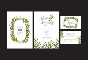 Botanical minimalist wedding invitation card template design, palm fronds on white. vector