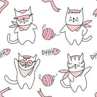 Cute cat cartoon hand drawn seamless pattern vector