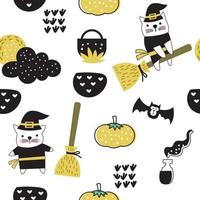 Cute halloween cat pattern vector