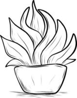 Sketch plant in pots. Cartoon style outline vector