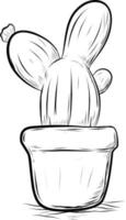 Sketch Cactus in pots. Cartoon style outline vector