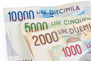 Banknotes from Italy. Italian lira 10000, 5000, 2000, 1000. photo