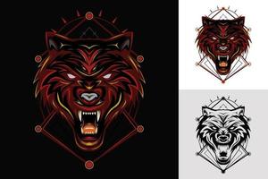 logotipo de lobo rojo, vector de lobos, ilustración de cabeza de lobo para camiseta, decoración de paredes y otros diseños