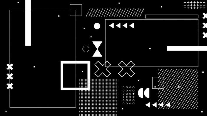 Flat abstract glitched generative art background with neo Memphis geometric composition. Conceptual illustration of high-tech cyberpunk technologies of the future. Wireframe background template