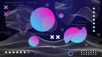 Flat abstract glitched generative art background with neo Memphis geometric composition. Conceptual illustration of high-tech cyberpunk technologies of the future. Wireframe background template vector