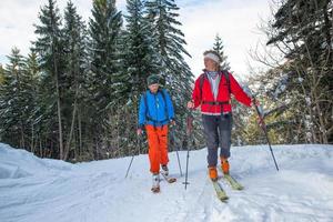 Alpine skiing with alpine guide instructor photo