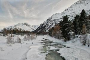 Frost landscape in Engadine valley on the Swiss alps
