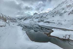 High mountain lake with the first snow photo