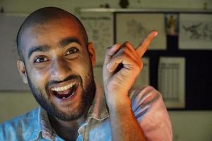 a Bald young man is calm photo