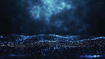 Animated blue light glowing particle flow wave video