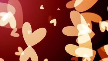 Flowing cartoon glow yellow heart red background video