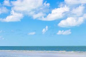 Natural Holbox island beach sandbank panorama turquoise water waves Mexico. photo