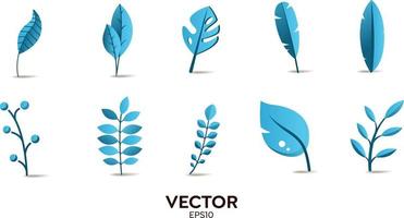 Vector designer elements set collection of blue jungle ferns, tropical eucalyptus art natural leaf herbal leaves in vector style. Decorative beauty elegant illustration for design