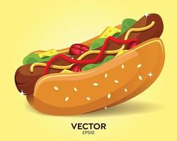 Hotdog. Vector isolated flat illustration fast food for poster, menus, brochure, web and icon fastfood.