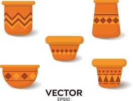 Vector flat material design ceramic flower pot isolated on white with orange base color and very pretty engraving