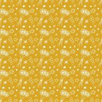 Seamless doodle pattern in gold and white color. Vector illustration with daises in retro style.