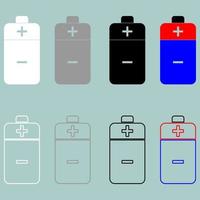 Battery white grey black blue and red icon. vector