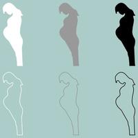 Pregnant woman white grey black icon. vector