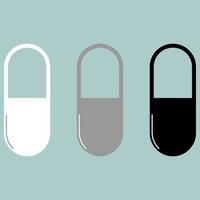 Pill or capsule white grey black icon. vector