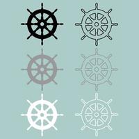 icono de color blanco gris negro de la rueda de los barcos. vector