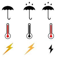 conjunto de elementos climáticos paraguas termómetro relámpago vector