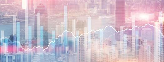 Data analysis. Financial data on a monitor as Finance data concept. Analytics 2022 on city background photo