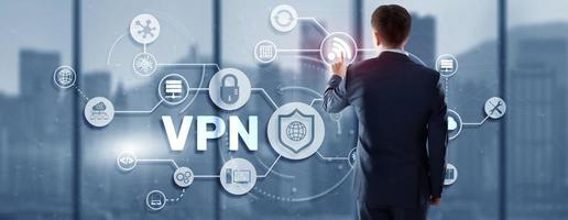 Virtual private network VPN. Provides privacy, anonymity and security to users by creating a private network connection across a public network connection photo