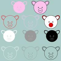 Pig face rosy red black grey white colour. vector