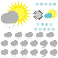 elementos climáticos sol nubes gotas y copos de nieve vector