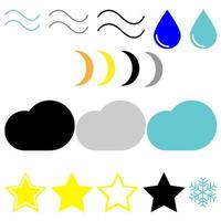 Climate elements  wind clouds star moon drops and snowflakes vector